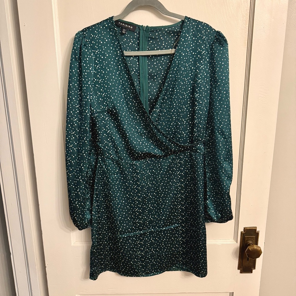 Parisian Puff Sleeve Dress in Satin Spot - Picture 4 of 5